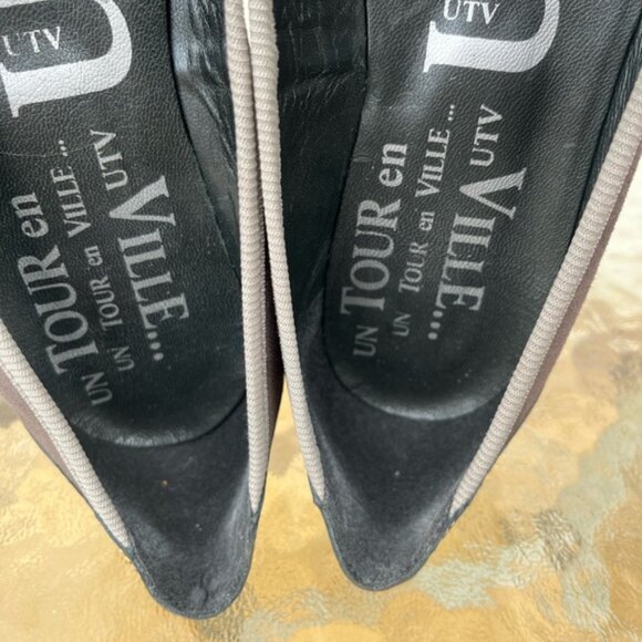 Un Tour En Ville Dark Grey Suede/Espresso Patent Leather Square Toe Slip On Shoe - Picture 9 of 14